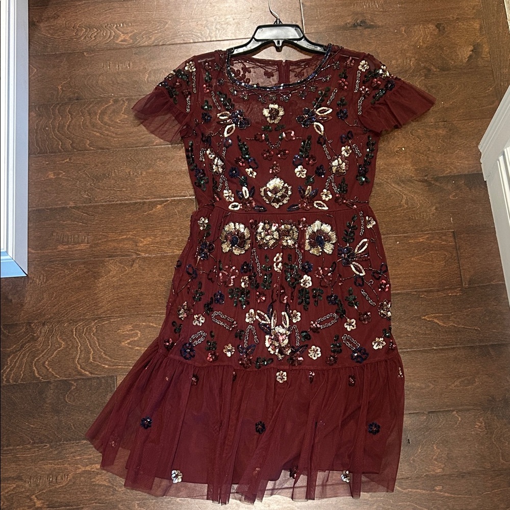 Embellished Burgundy Dress